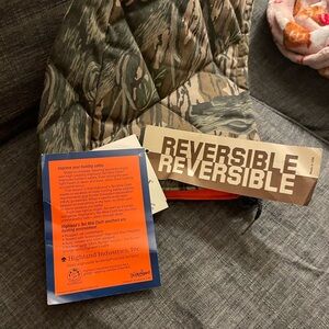 NWT Highland Industries Reversible Camo Hunting Hood -Blaze Orange / Tree Bark